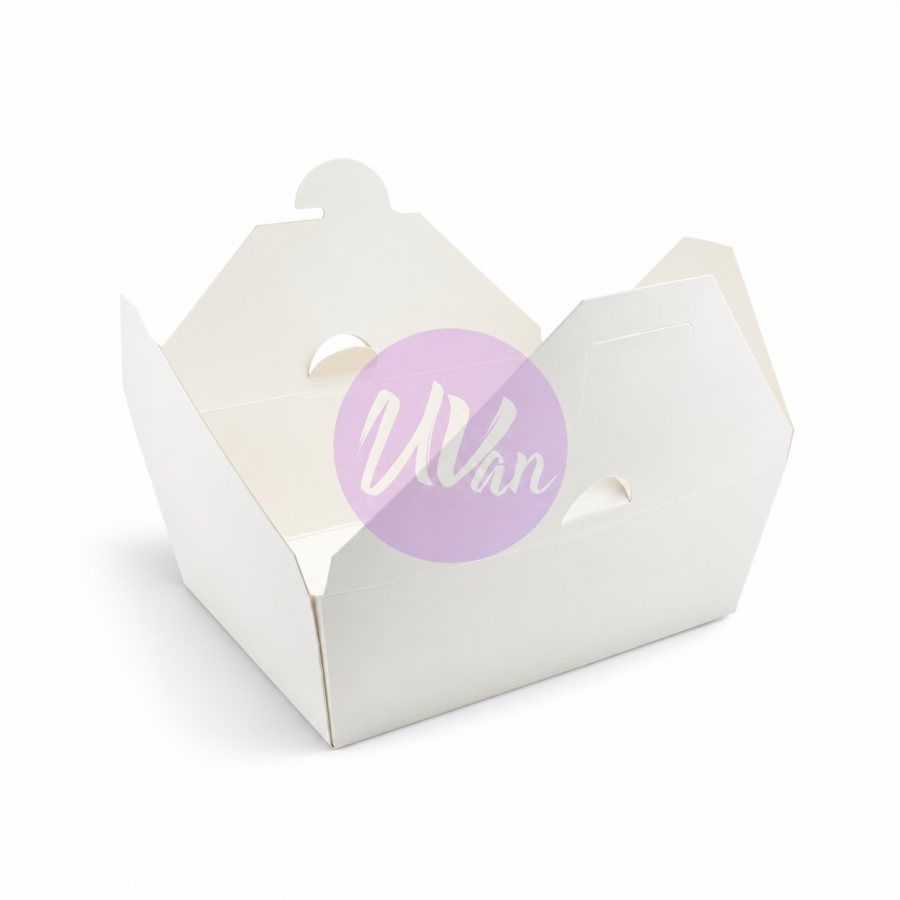 #8 45oz White Paper Take-Out Box with Hole